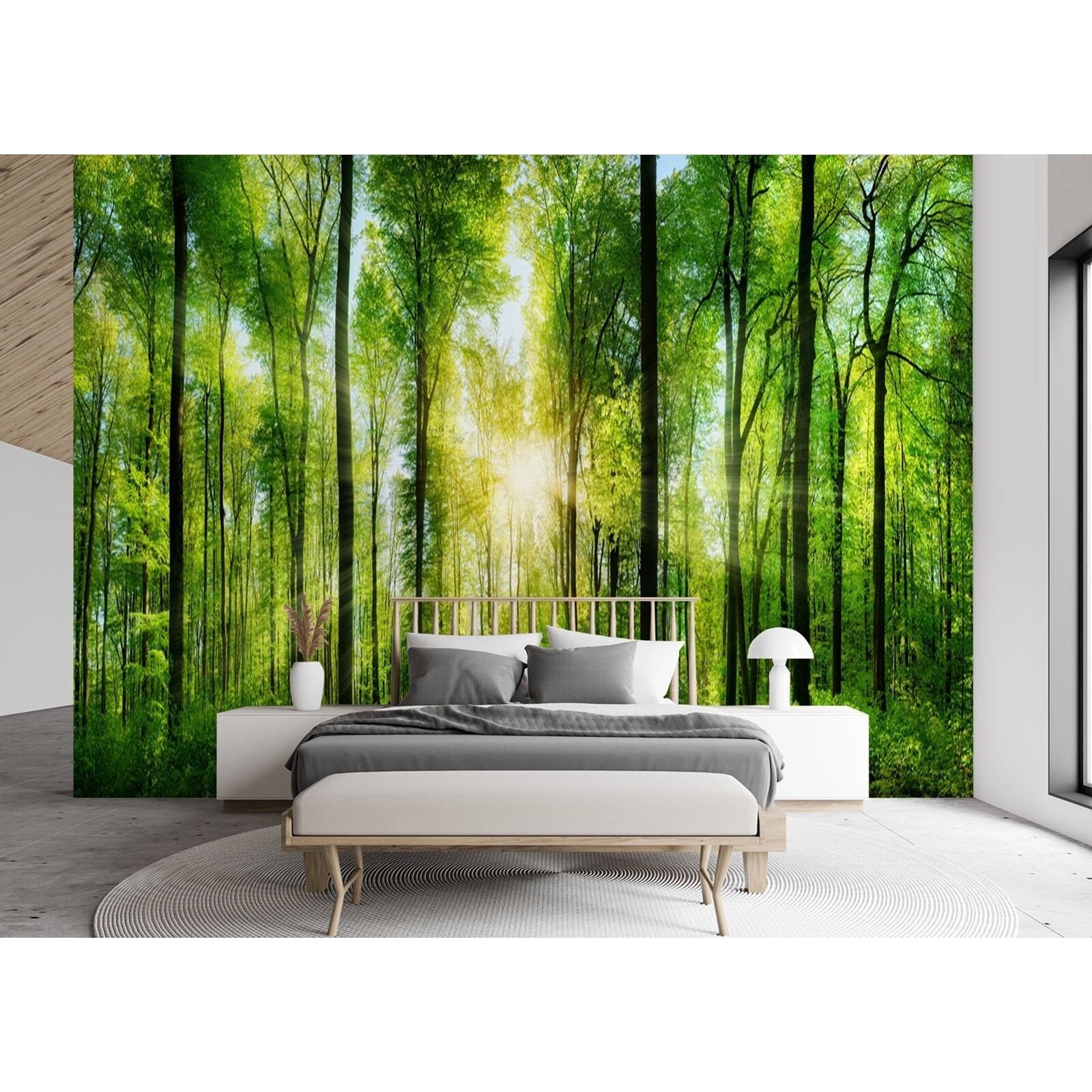 Papier peint rayons de soleil dans une forêt verte - 100 x 70 cm - 2