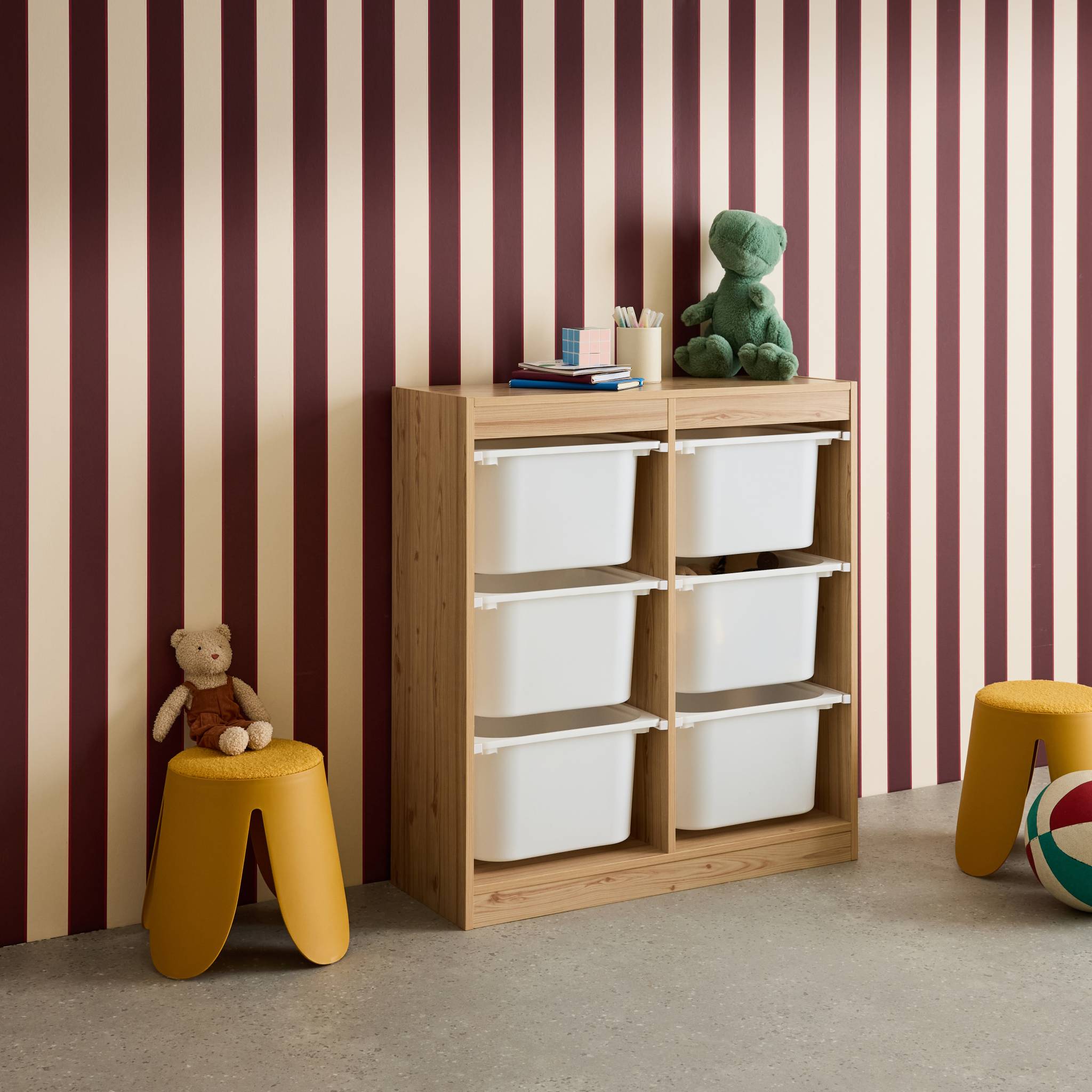 Contenitore per bambini con 6 contenitori, Marrone naturale - 3