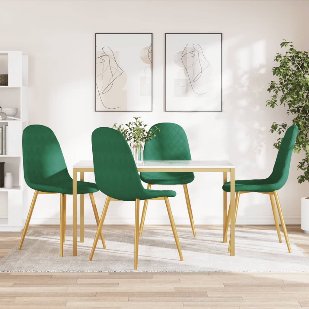 Set di 4 sedie da pranzo in velluto verde scuro con struttura in metallo | Leroy Merlin