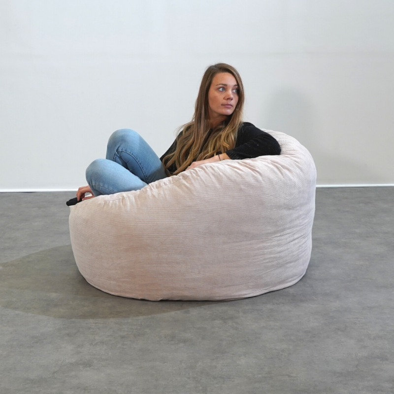 Pouf velours côtelé BANANAIR 100 cm beige - 4