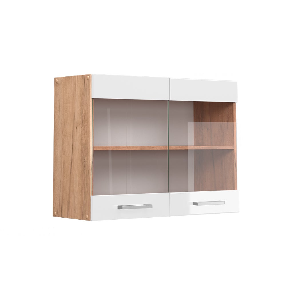 Vicco Szklana szafka kuchenna R-Line, Biały wysoki połysk, 80 cm
