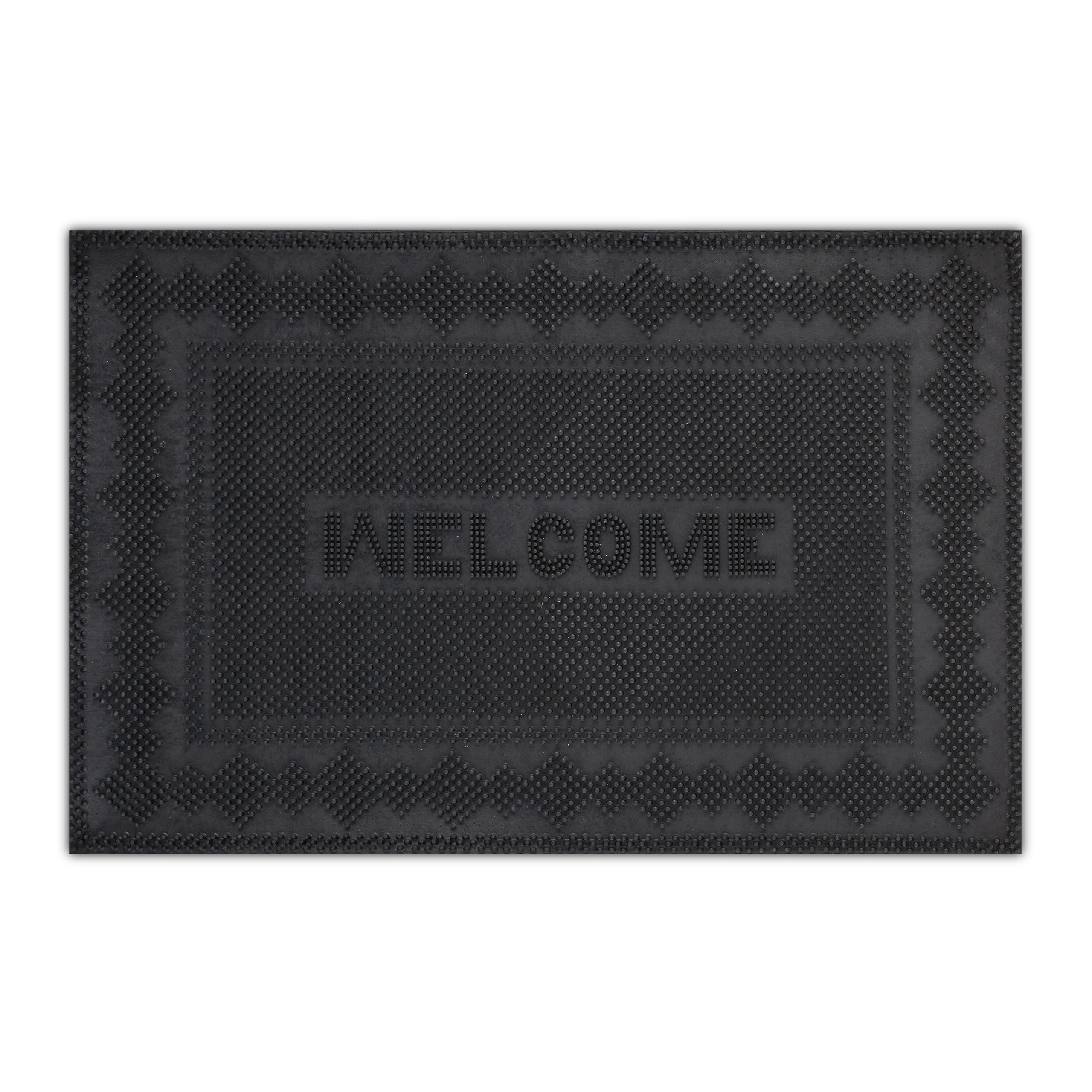 Relaxdays Paillasson Caoutchouc Antidérapant 45x75 Cm - Tapis D’Entrée Extérieur Intérieur Ornements Noir