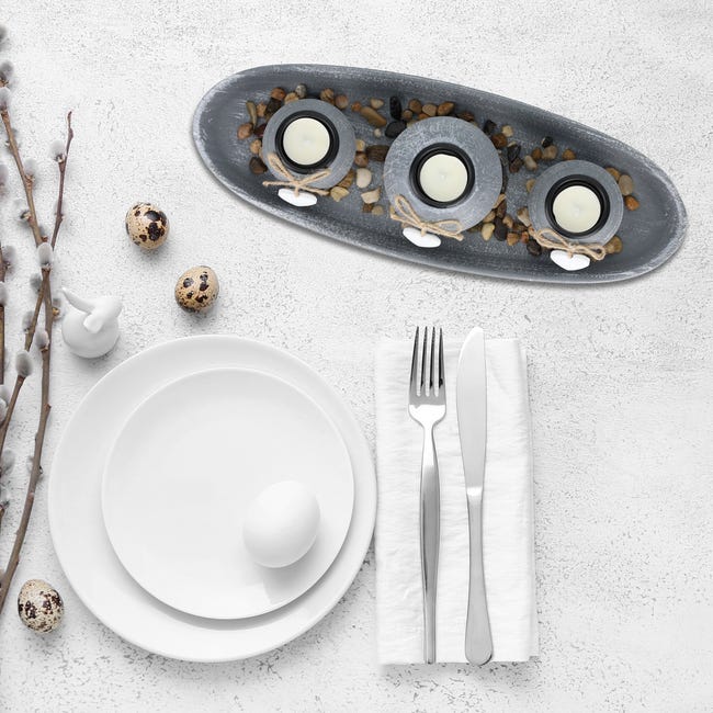 Relaxdays Portacandele Decorativo Con Vassoio E Pietre - 39,5 Cm, Bianco, Per Tavolo E Soggiorno - Foto 8