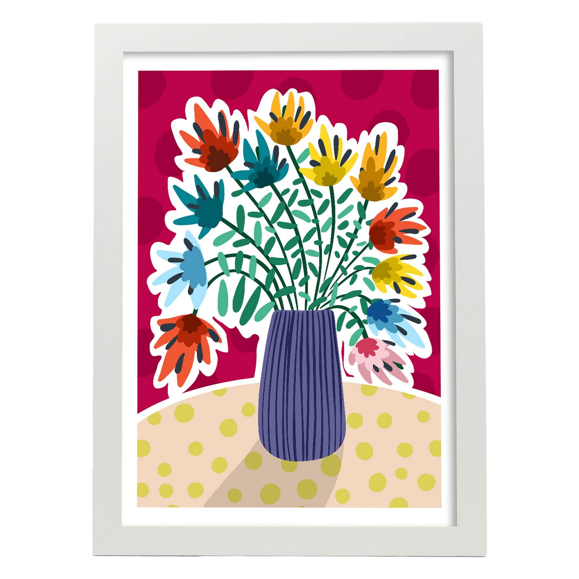 Nacnic lámina poster de flor en jarrón a rayas cuadros decorativos para tu hogar estampados estético para el diseño de dormitorio a3 con marcos blanco
