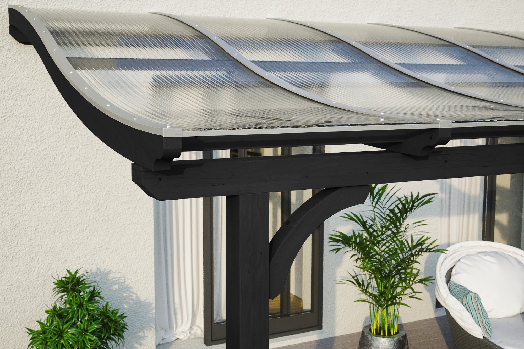 Pergola adossée Anthracite en bois lamellé collé 25.21 m² - 3