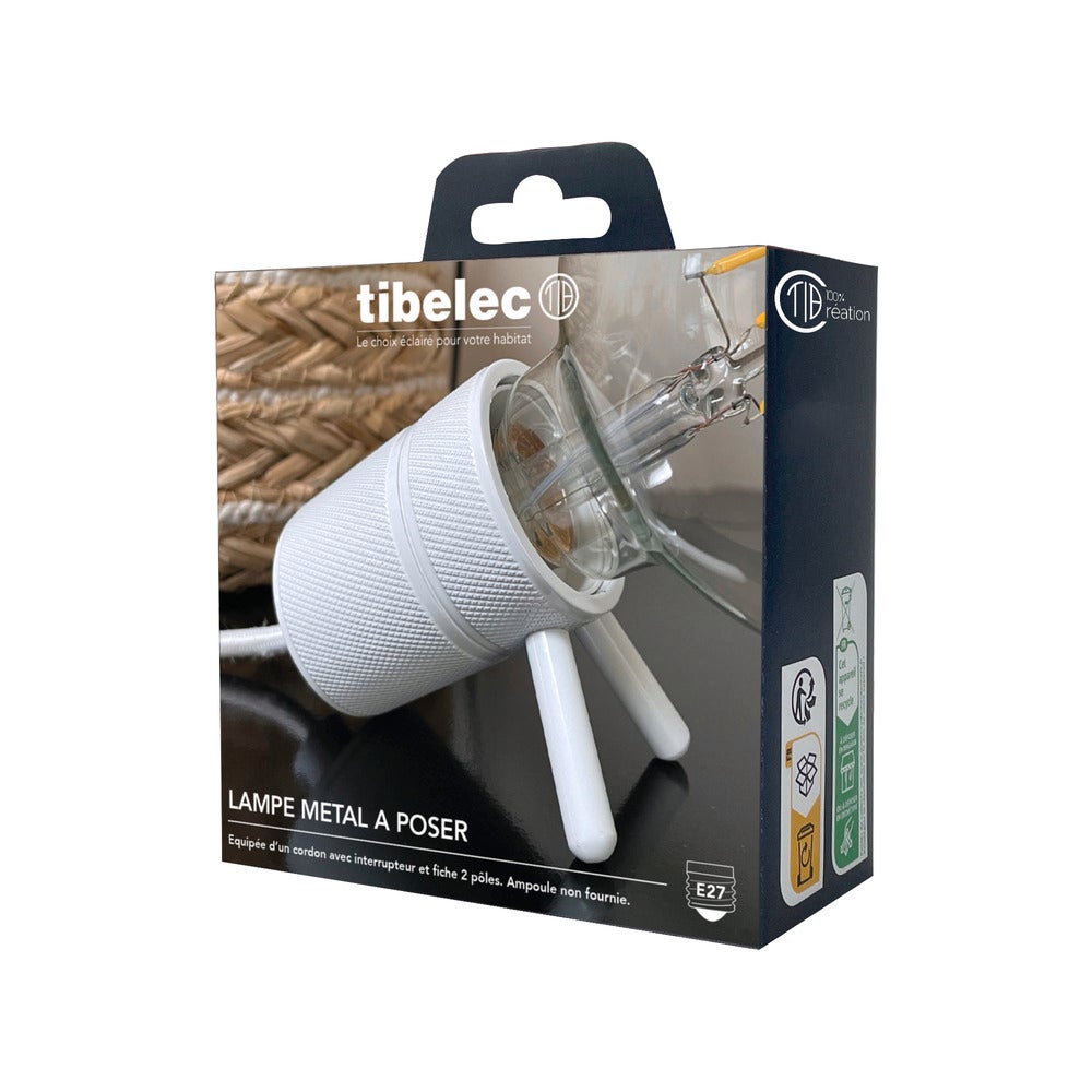 Douille métal E27 blanche précablée à poser, câble en tissu - Tibelec - 4