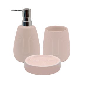 Set De Salle De Bain 4 Pièces En Céramique Rose - Distributeur, Porte-Savon, Gobelet Et Brosse WC