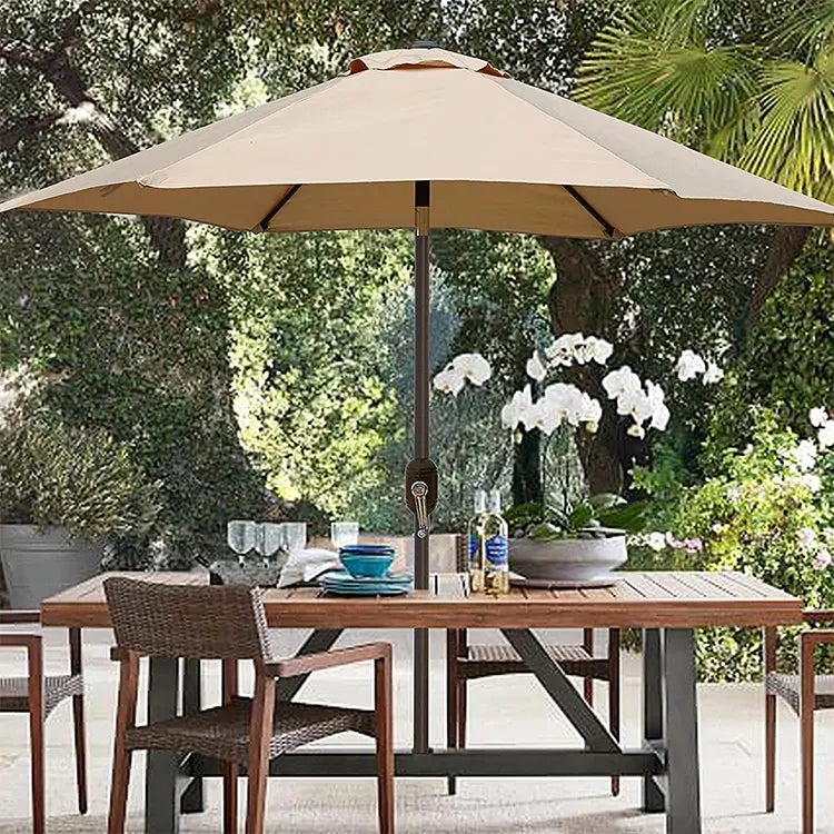 Ombrellone Da Giardino Garvee 3 Metri – 8 Stecche In Acciaio, Manovella E Inclinazione Regolabile, Tessuto UV50+ Impermeabile, Per Patio E Piscina (marrone Chiaro) - 3
