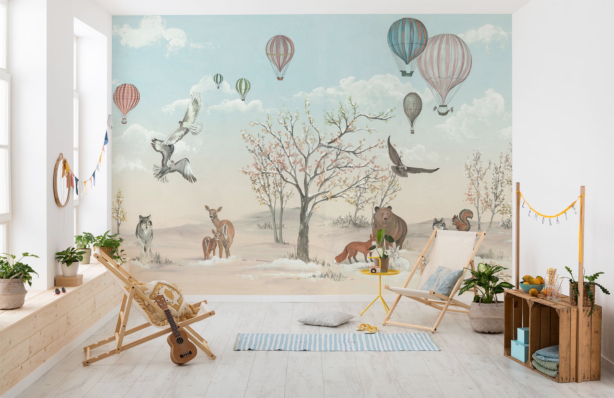 Fototapeta zwierzęta leśne niebieskimIbeżowym - 450 x 280 cm - KOMAR