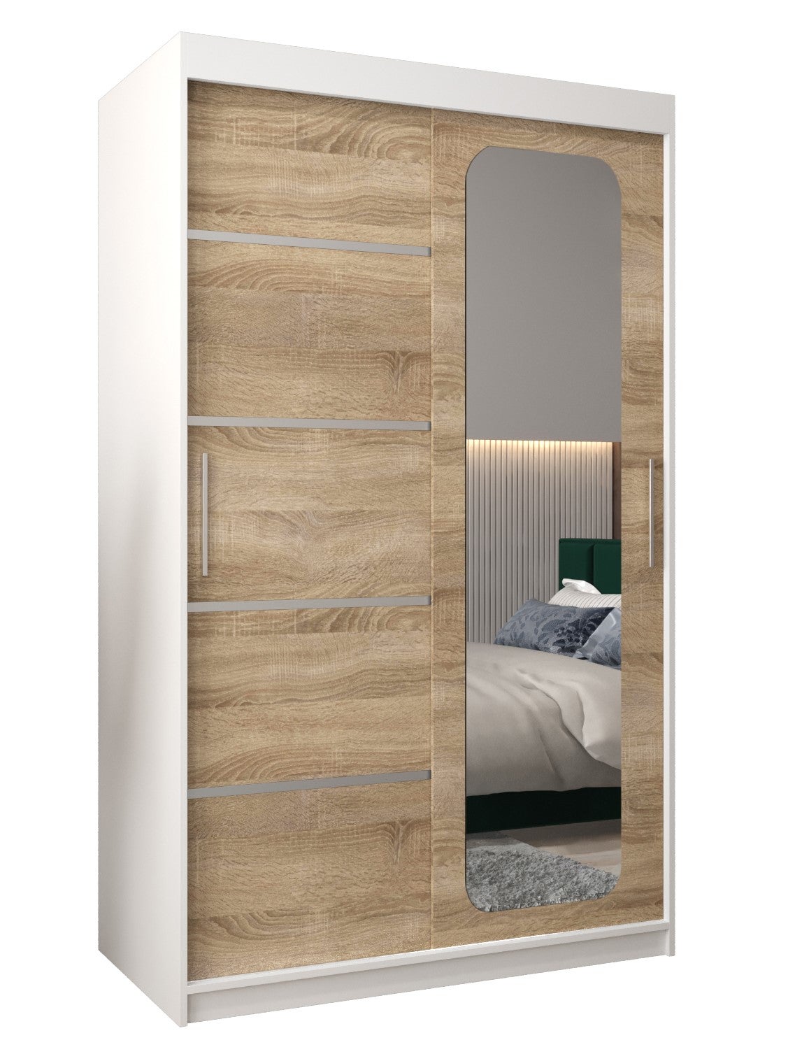 Szafa przesuwna garderoba PROMO V2 120 x 62 x 200 cm Biały + Sonoma - Abiks Meble