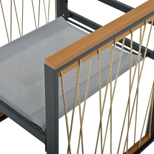 Conjunto de jardín 7 piezas - Mesa de vidrio templado + 4 sillas + 2 reposapiés - Ratán sintético y acero galvanizado - 8