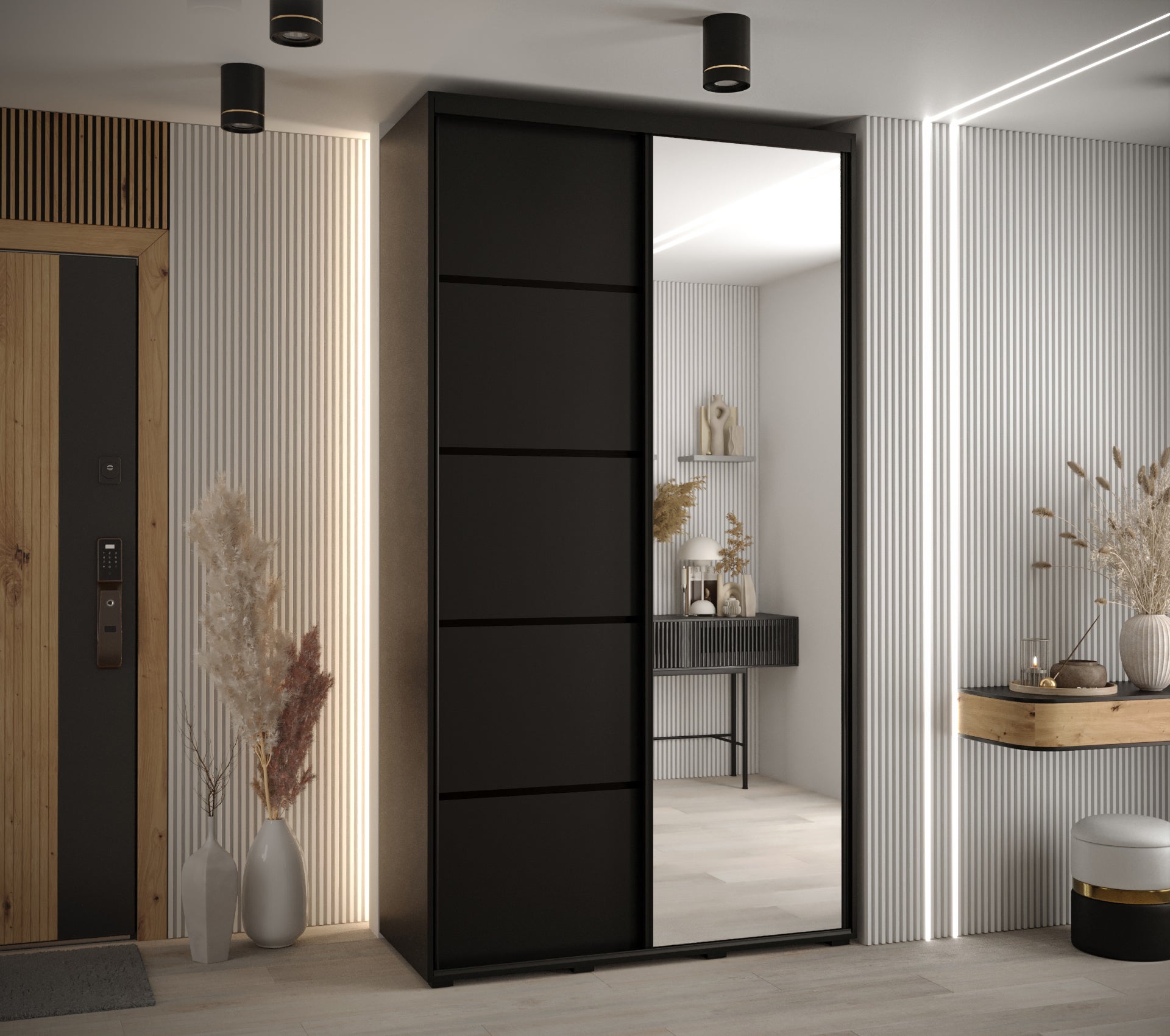 Szafa przesuwna z lustrem wysoka Davos 5 130 x 45 x 235,2 cm czarny + czarny + u. czarny - Abiks Meble - 2