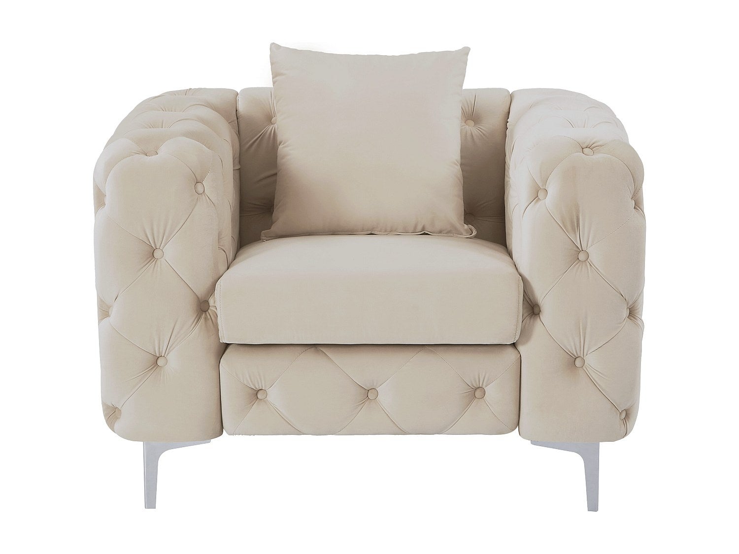 Fotel chesterfield z beżowego weluru - EDWINA