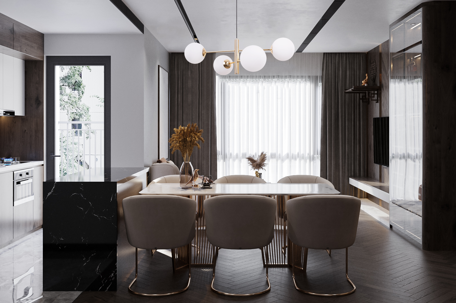 Lampa sufitowa wisząca Vicenza modern 4xE27 abażur kula biała/złota Light Home LH - 4