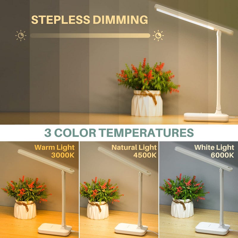 Lampe de bureau,lampe de table LED,pliable 3 couleurs niveaux d'éclairage,USB charge,contrôle tactile,avec protection des yeux LED lumière bureau - 4