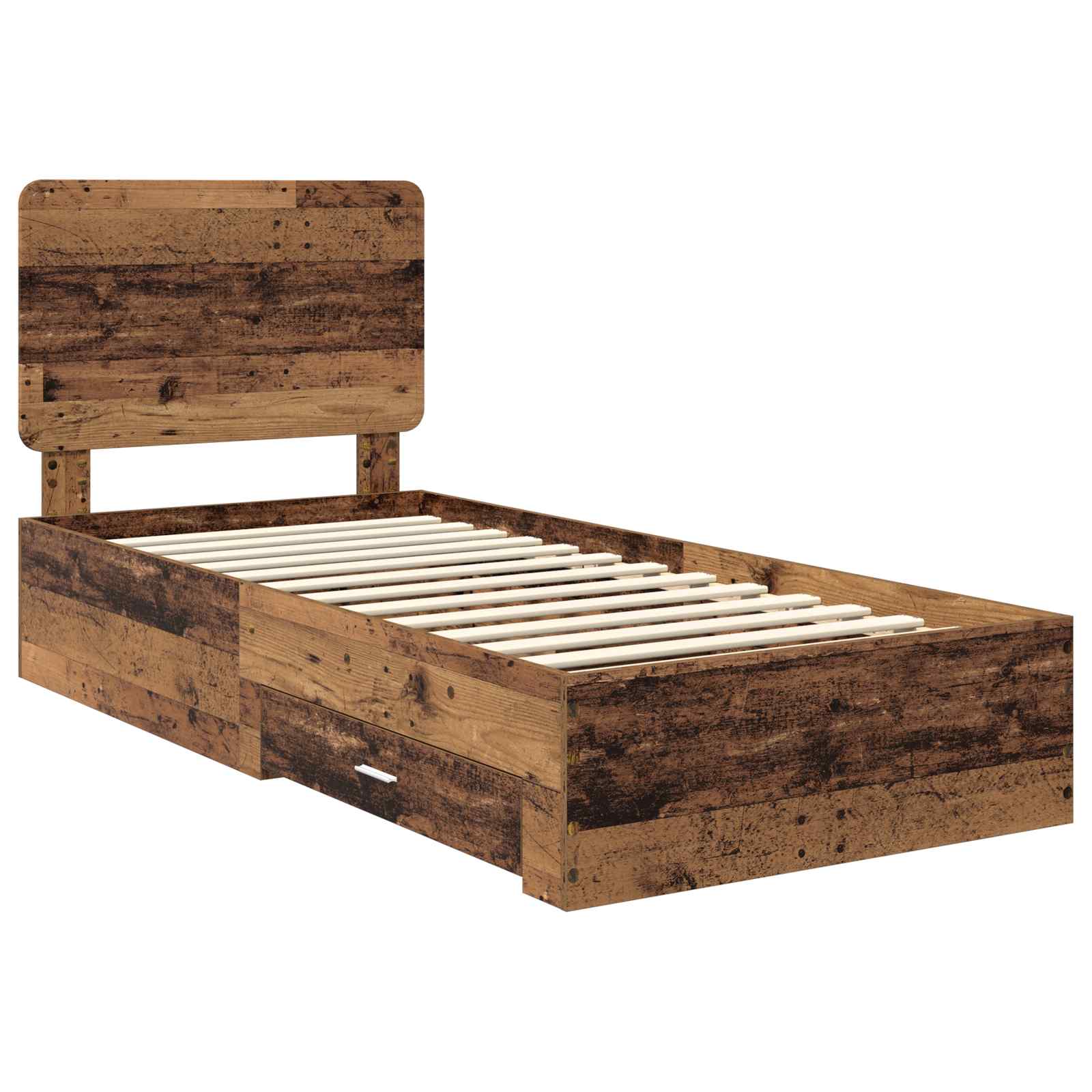 Cadre de lit, finition bois ancien, en panneau de bois, pour la chambre, 90 × 190 cm - 4