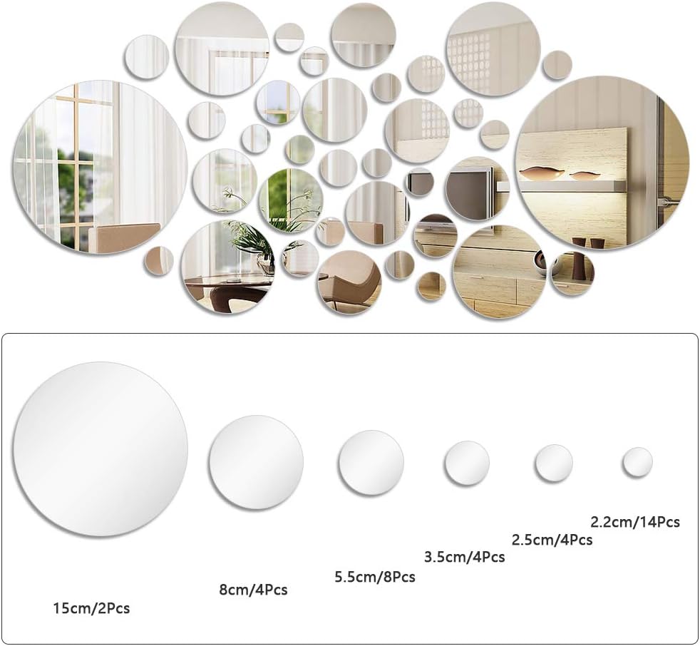 LATIO Oglindă acrilică modernă cu 36 de coli, autocolante decorative rotunde autoadezive pentru perete