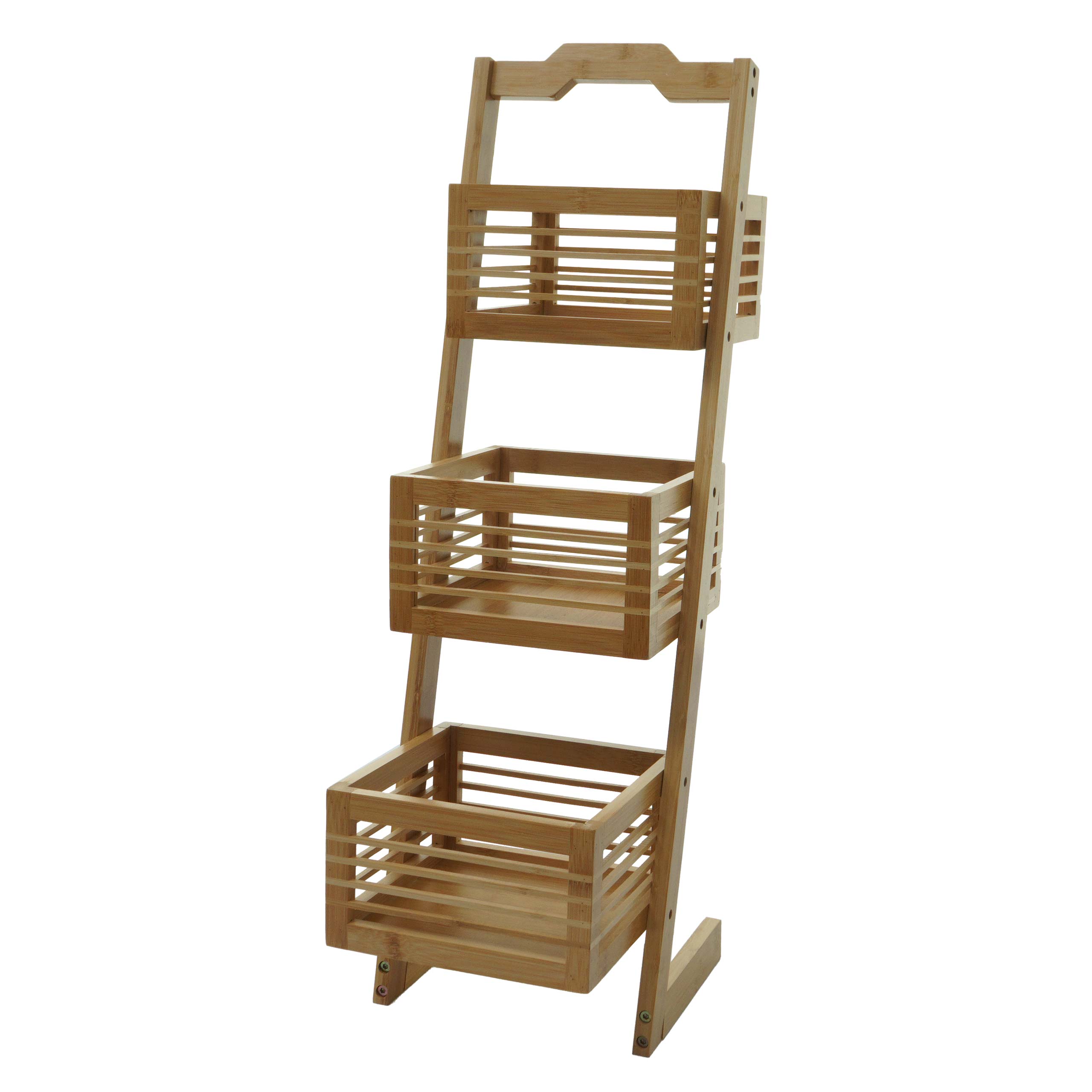 Półka HWC-M21, stojąca półka łazienkowa półka do przechowywania półka do salonu z 3 koszami, bambus 77x23x30cm