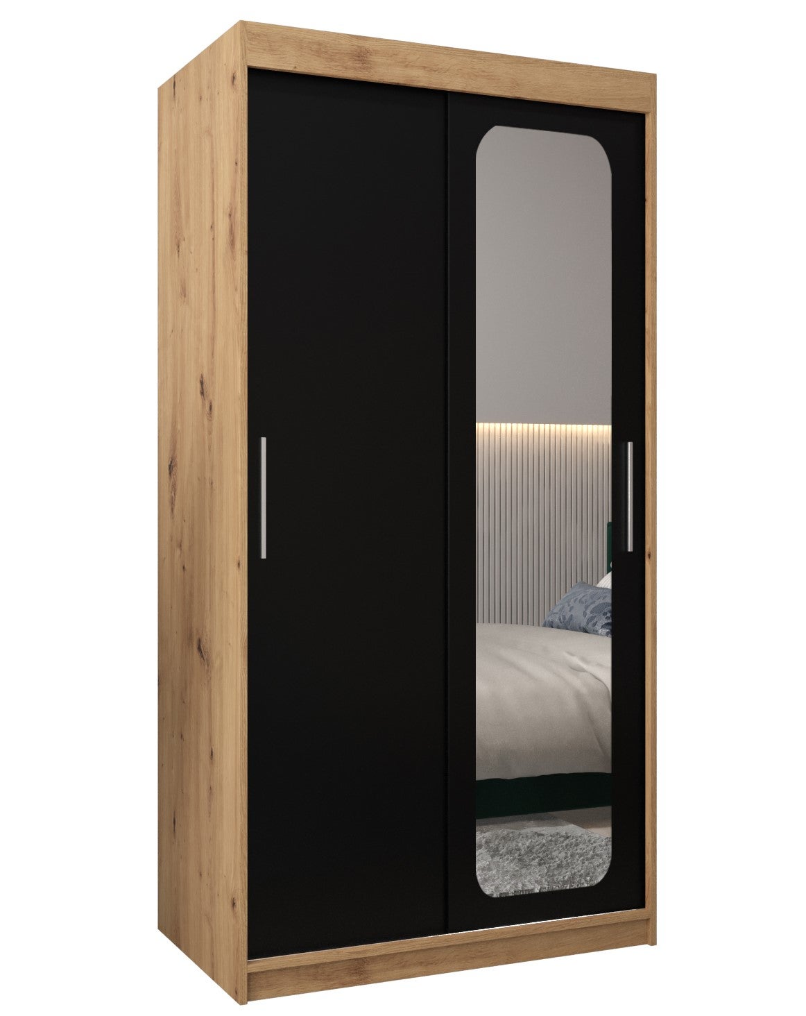 Szafa przesuwna garderoba PROMO T2 100 x 62 x 200 cm Artisan + Czarny - Abiks Meble