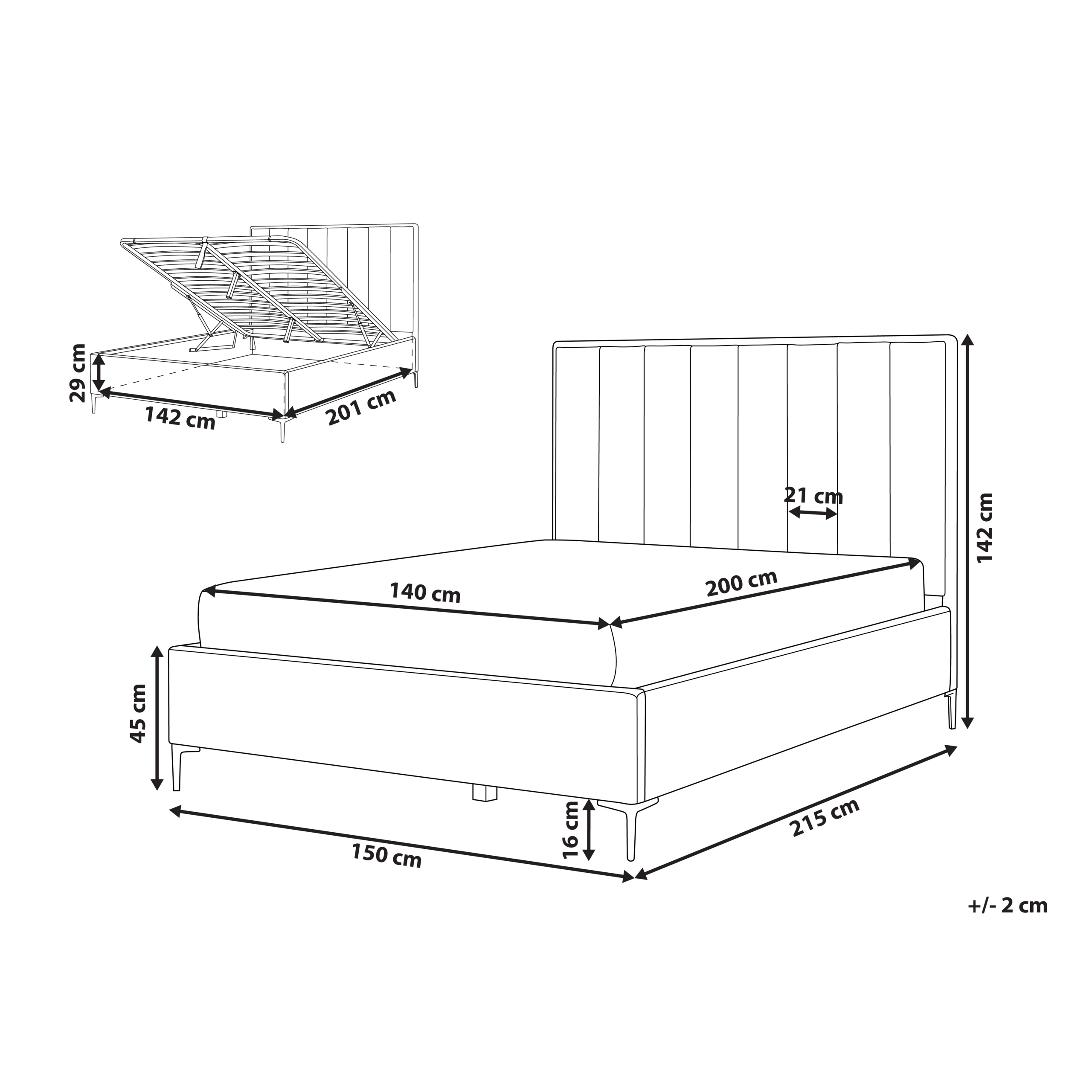 Letto contenitore Velluto SEZANNE 140 x 200 cm Grigio chiaro - 3