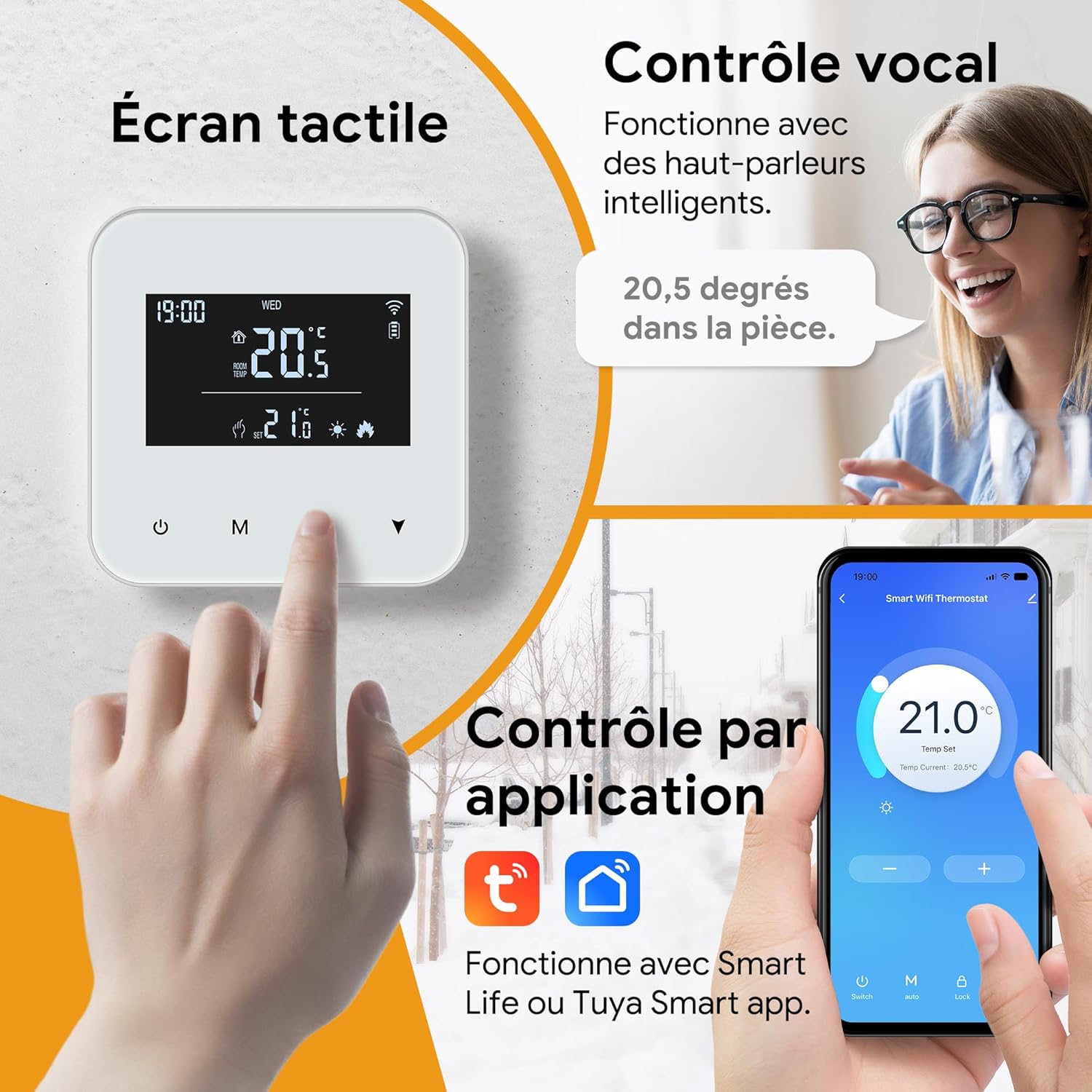 Thermostat Connecté A Pile, Thermostat Chaudiere Gaz 2 Fils, WiFi Intelligent, Programmation Quotidienne, 3XAAA Batterie Ou USB Alimenté,Compatible av - 3