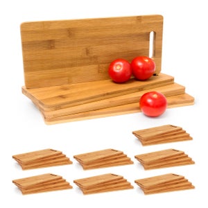Piatto Per Pizza Rotondo, Set Da 4 Taglieri Antipasti Formaggi, 32 Cm, Vassoio Da Cucina, Bambù, Naturale, Relaxdays - 14