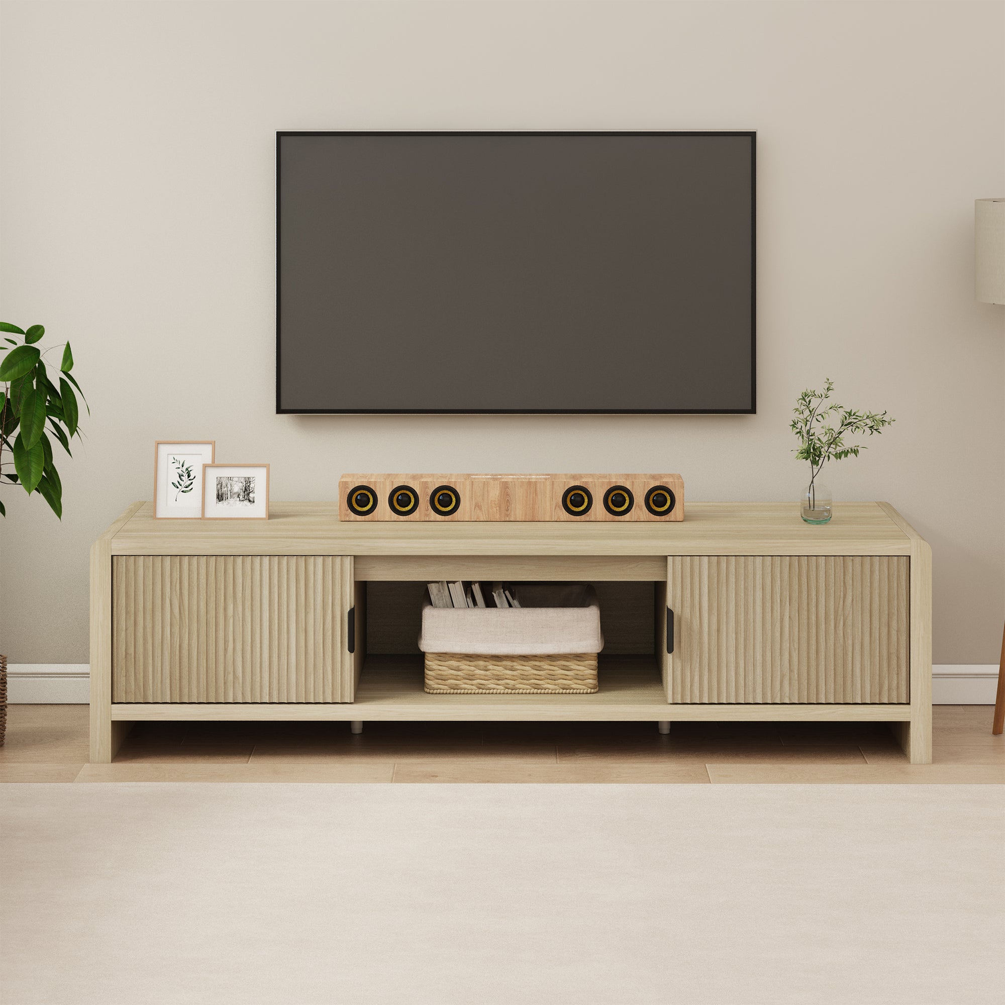 Mueble De TV Lukkodso Con 2 Puertas MDF 150x40x40cm [en.casa