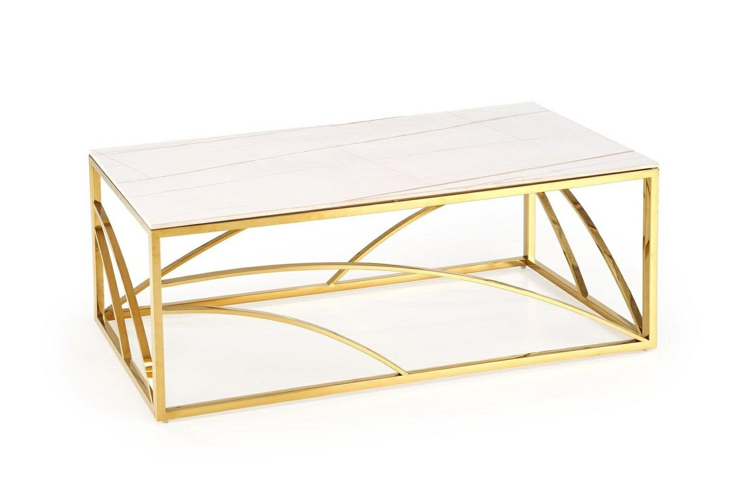 Stolik kawowy Taman prostokątny szklany INTESI biały marmur złoty glamour do salonu 120x60 cm 1 szt.