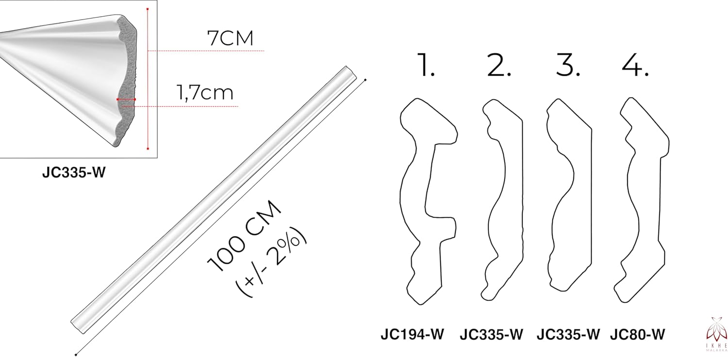 Cornici 100 cm – modanature decorative per pareti e soffitti in PS, leggere, resistenti, verniciabili, facile montaggio JC335-W - 2