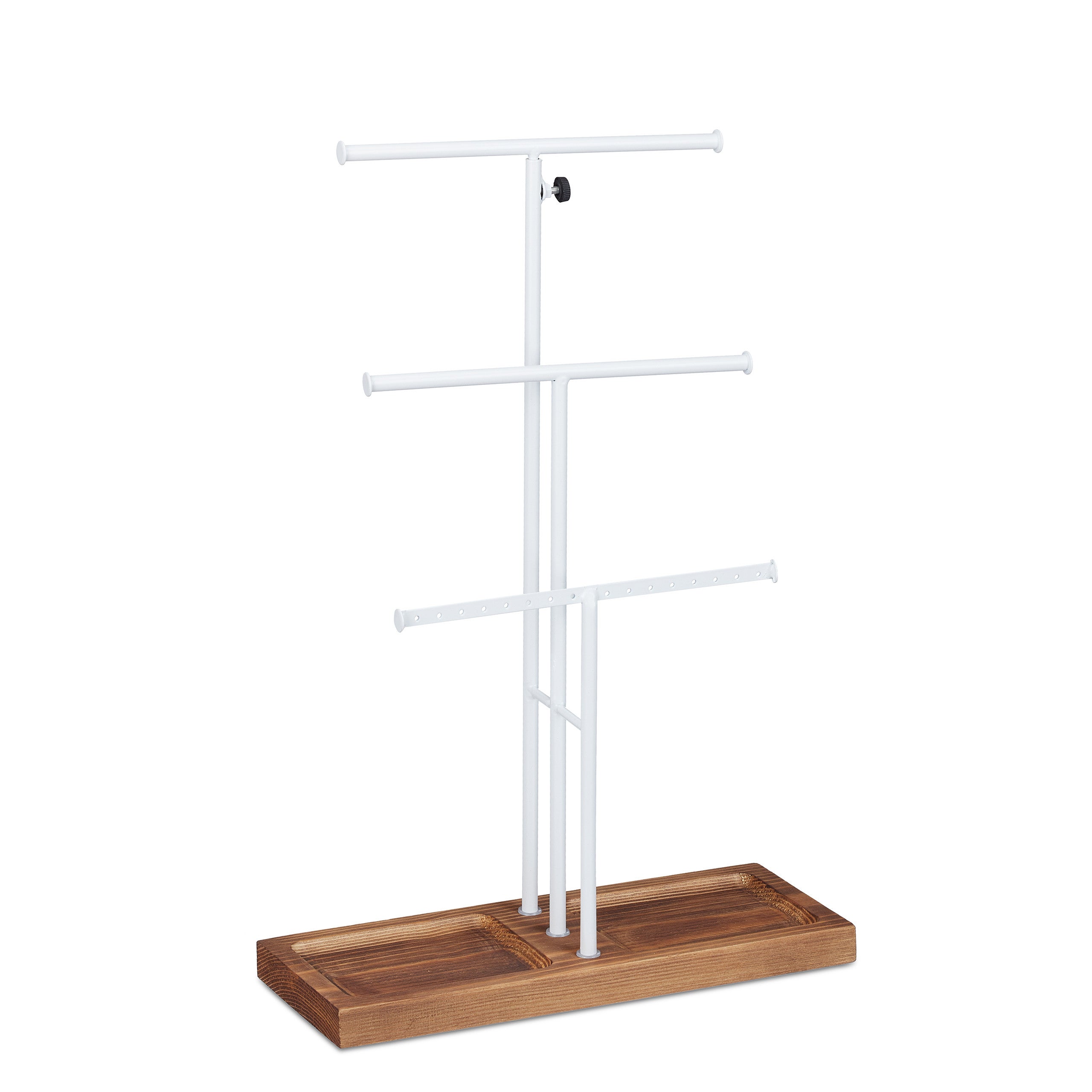 Présentoir à bijoux, 3 barres, forme de T, colliers, boucles d’oreilles & bracelets, bois & métal, blanc/brun, Relaxdays - 9