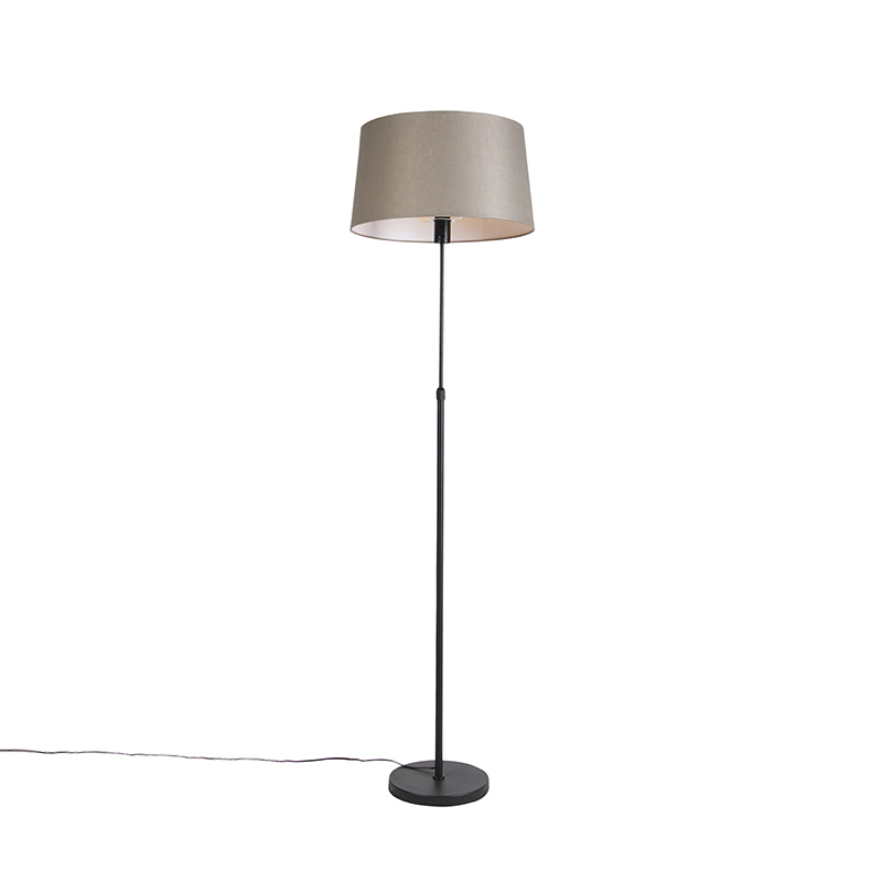 Lampa podłogowa czarna z abażurem z lnu w kolorze taupe 45 cm regulowana - Parte