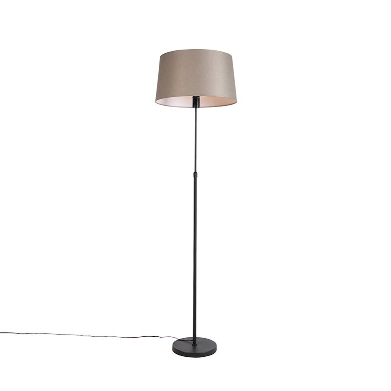Lampa podłogowa czarna z abażurem z lnu w kolorze taupe 45 cm regulowana - Parte