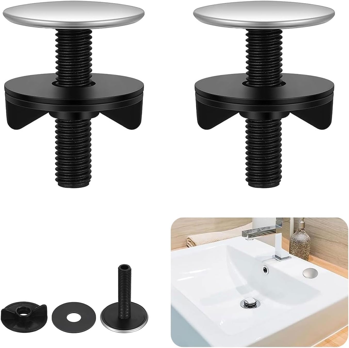 Tecuro Tappo Forato Per Rubinetto Da Lavandino In Acciaio Inox - Diametro 42 Mm, Per Foro 34-38 Mm, Con Dado Di Fissaggio