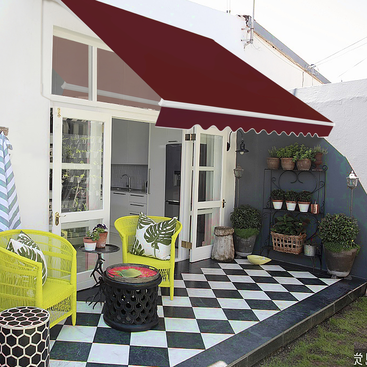 Store Banne de Balcon Rétractable avec Tissu Résistant aux UV et à l'eau, Cadre en Aluminium, Réglable 5-35°,3 x 2,5 m, Bourgogne foncé - 8