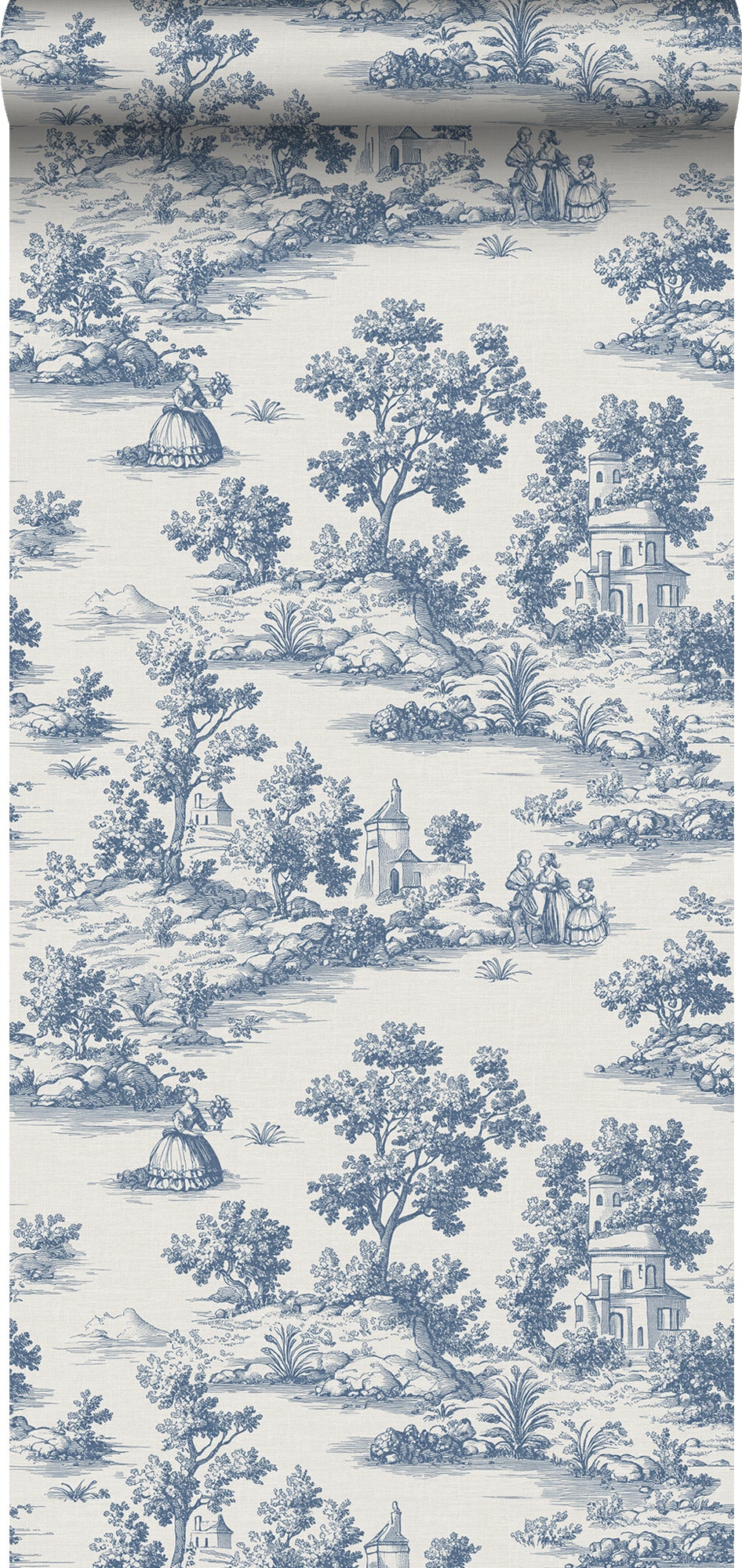 Tapeta nadruk toile de jouy niebieskim - 53 cm x 10 m - SANDERS &amp; SANDERS