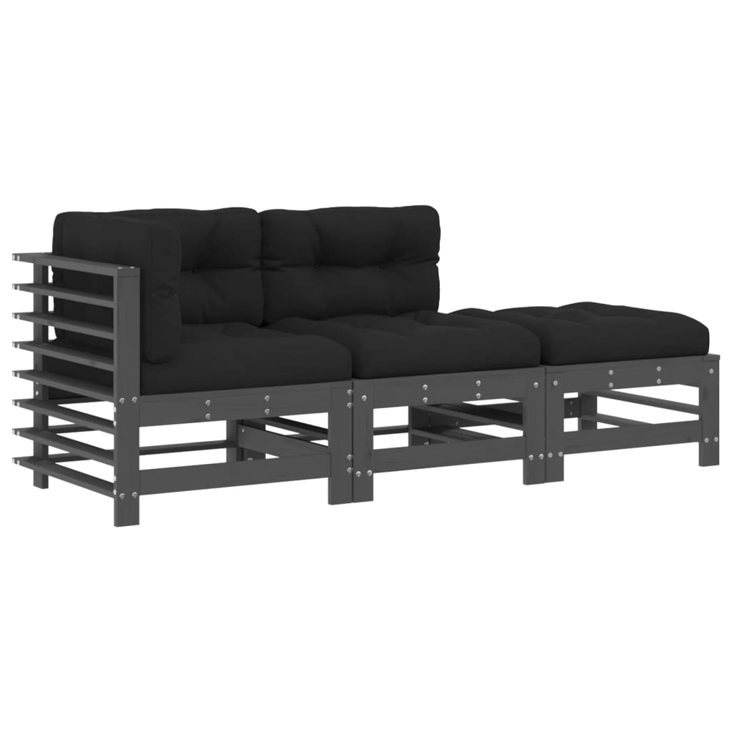 Maison Exclusive - Salon de jardin 3 pcs avec coussins gris bois massif - 2