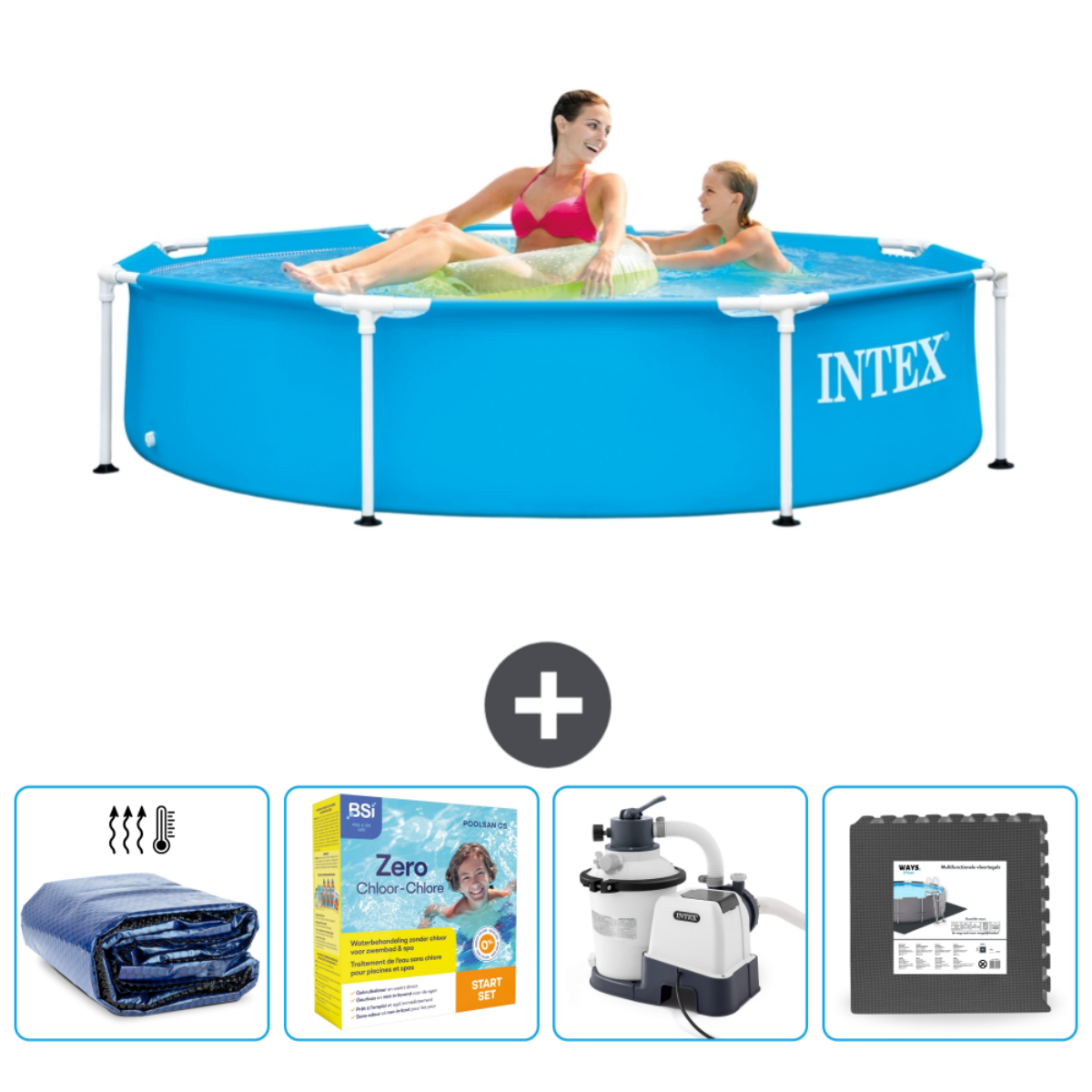 Tana Metal Frame Pool Rund 244 X 51 Cm - Mit Sonnenschirm & Zerstäuber, Schnell Aufbaubar