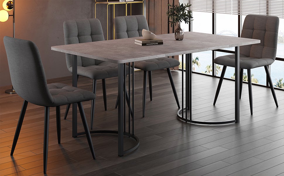 Ensemble table à manger + 4 chaises en velours - 140 x 80 x 75 cm - MDF + pieds réglables en métal dorés - blanc + noir - 2