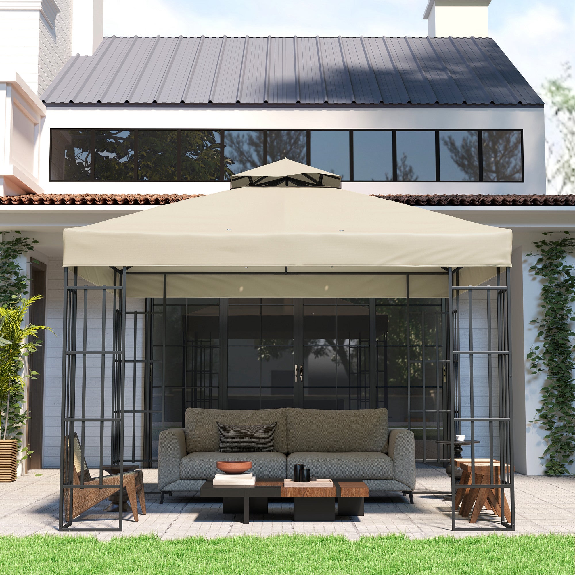 Techo de Repuesto Outsunny Tela Oxford Crema 300x300 cm - 4