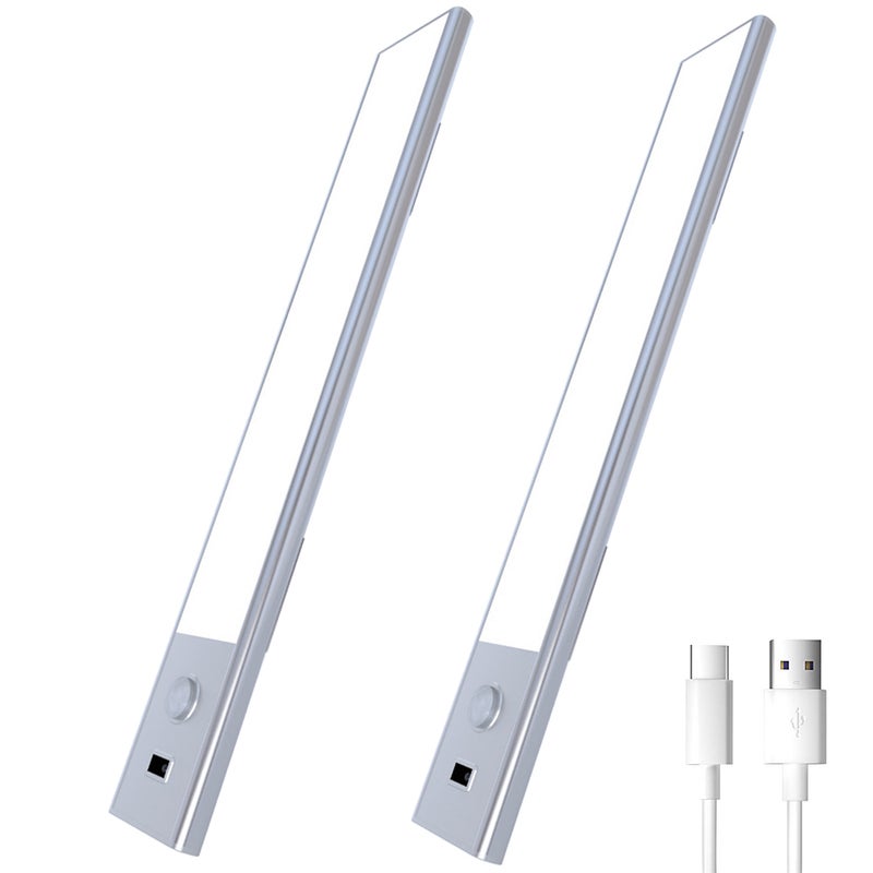 Zestaw 2 lamp podszafkowych z czujnikiem ruchu, ściemnialna lampa LED do szafy, lampka nocna z czujnikiem machnięcia ręką, 30 cm