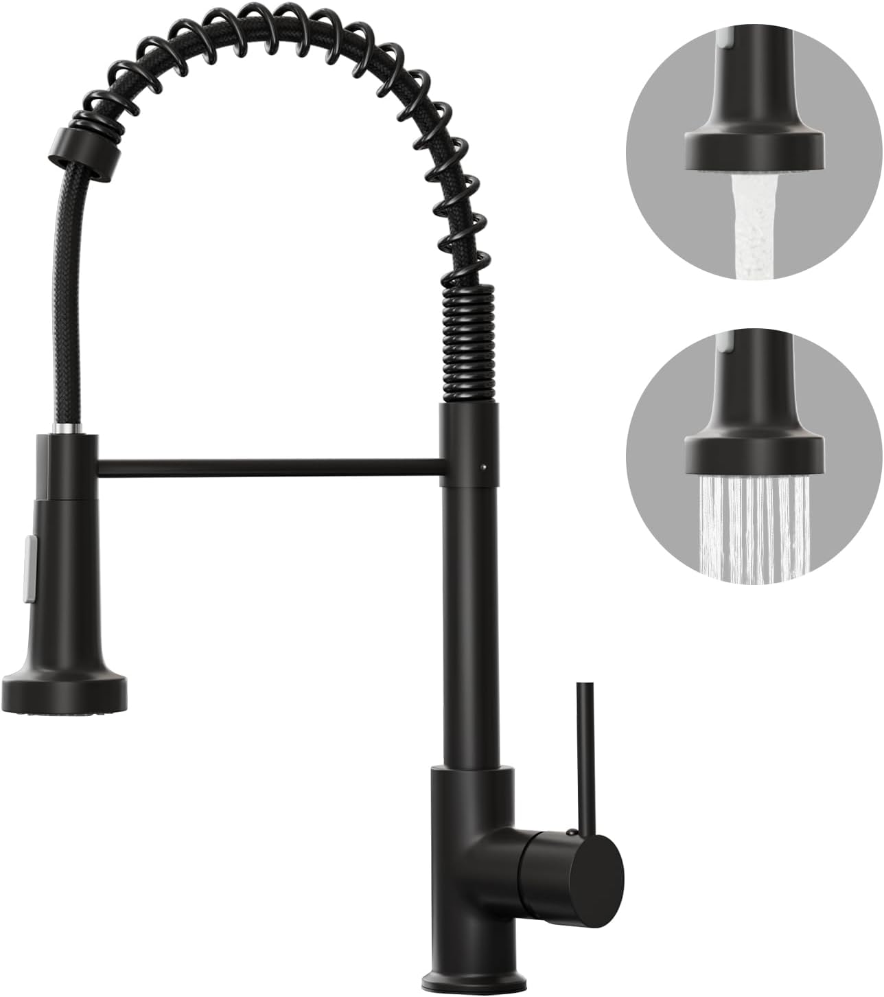 Matowa czarna bateria kuchenna - 2-funkcyjna bateria zlewozmywakowa z wyciąganą wylewką - obracana o 360° bateria sprężynowa