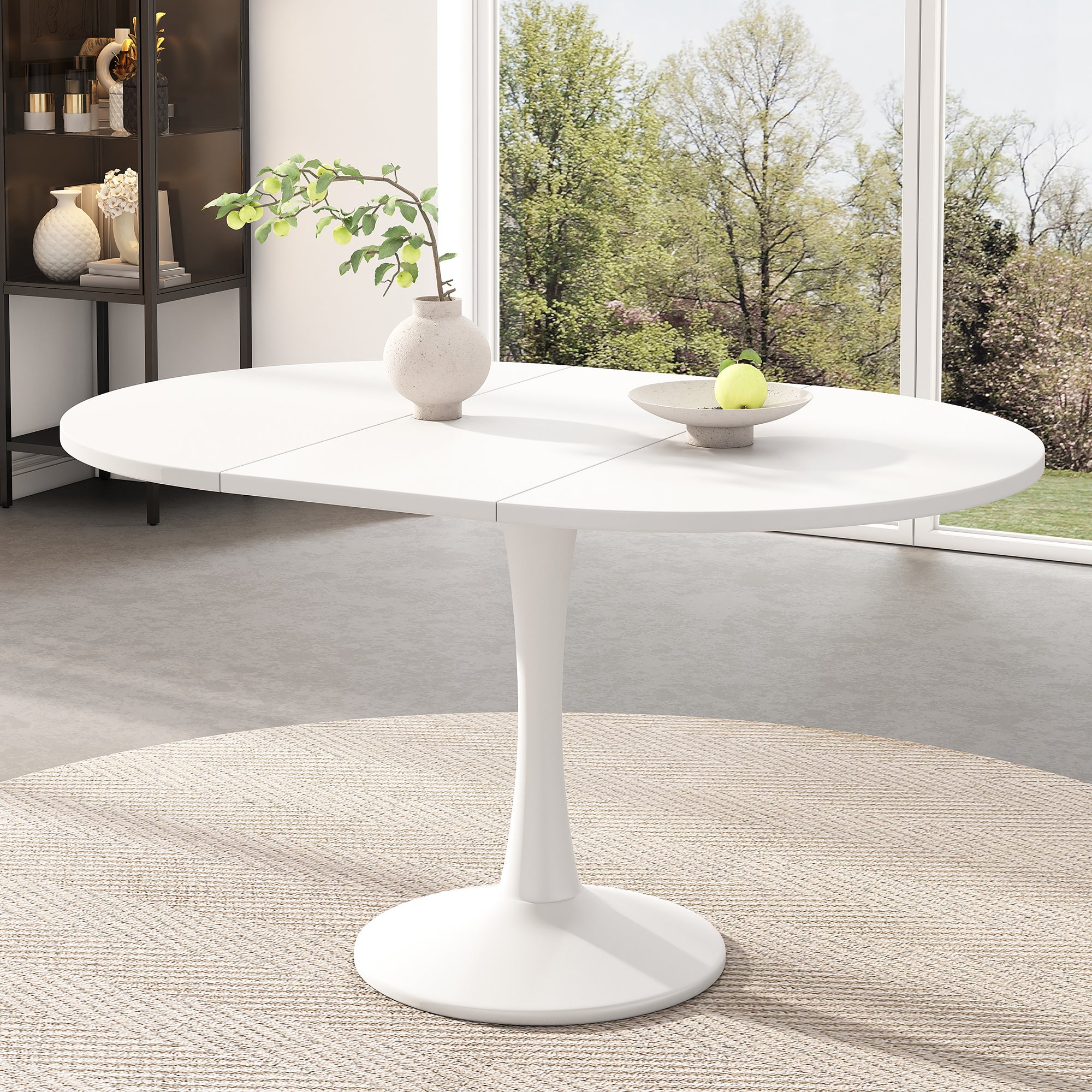 Rozkładany owalny stół jadalny dla 4-6 osób - D 100/140 x W 75 cm - MDF - Biały