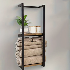 Tangkula Mensola Con Portasciugamani Da Parete Per Bagno – 2 Ripiani E 2 Barre – Ferro Cromato 44,8x22,9x54,9 Cm