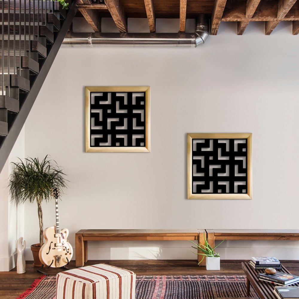 LABYRINTH L - Módulos Decorativos Cuadrados de Madera y PVC - medida 73x73 cm - Espesor 64 mm - color interior NEGRO - 4