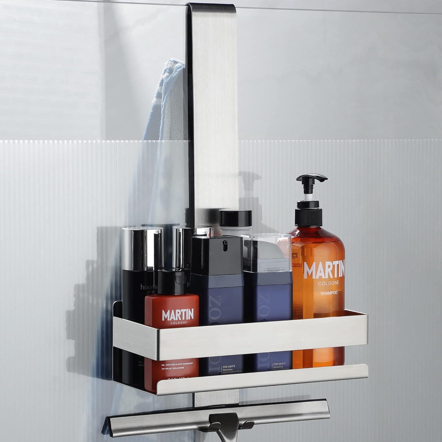 Blue Canyon Cestino singolo da appendere per doccia, senza trapano, in acciaio inox, ripiani antiruggine, accessorio per doccia per organizzare il bagno, organizer per cestino da doccia (argento