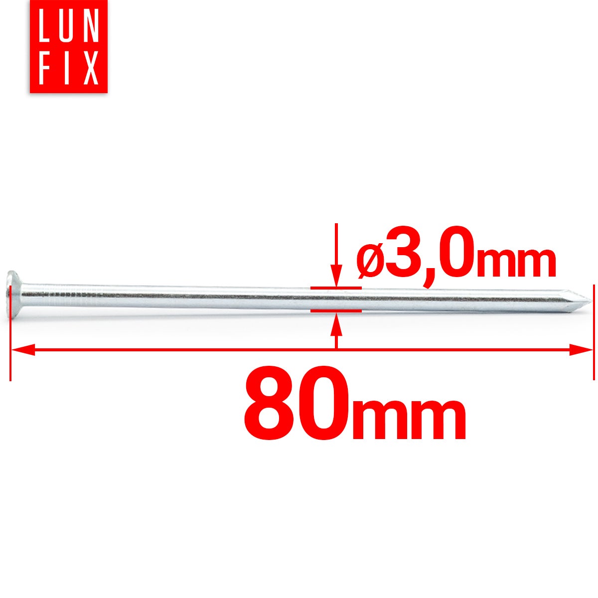 Gwoździe budowlane 3x80 mm gładkie ocynkowane 1kg ok. 230szt. - 2