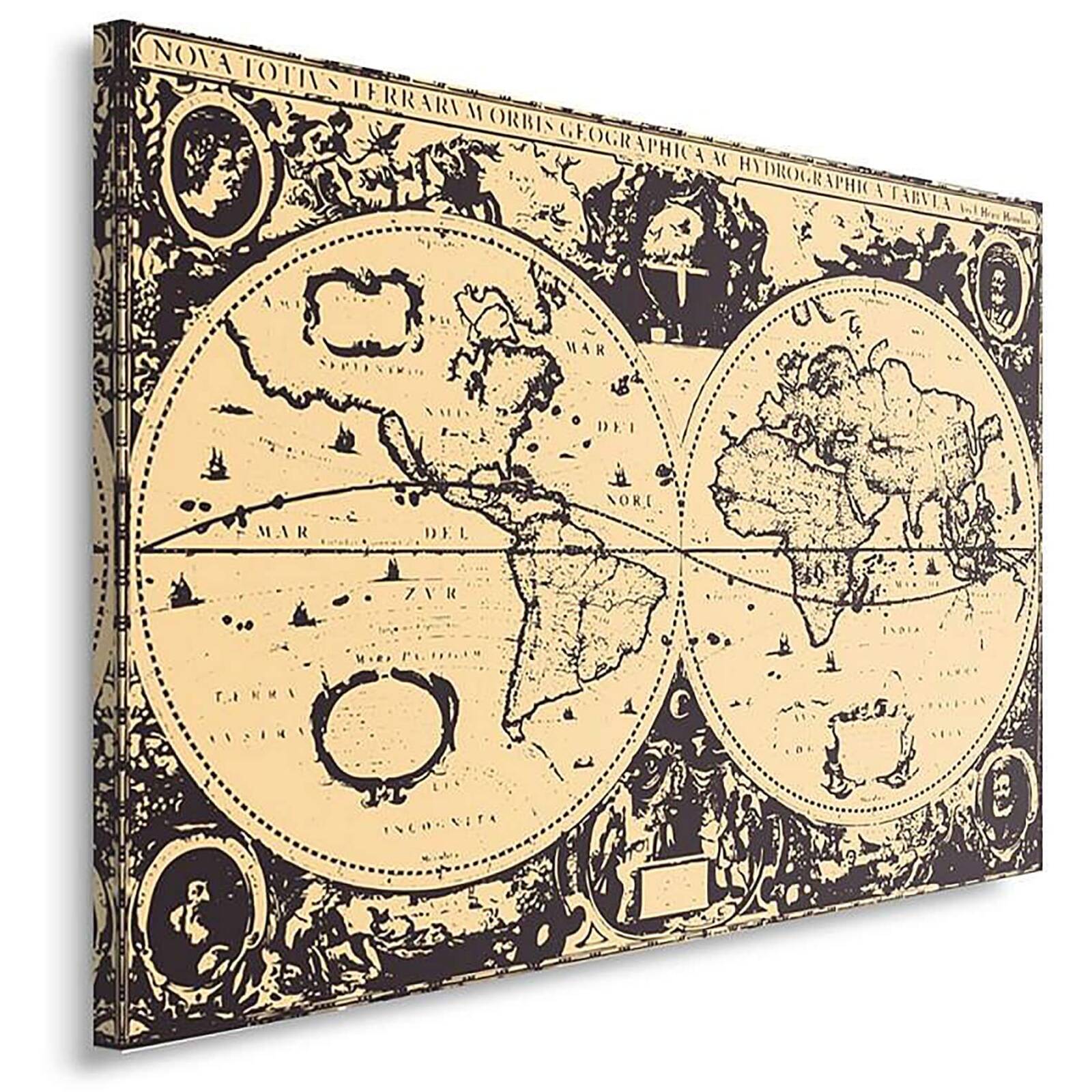 Tableau carte vintage du monde - 80 x 60 cm - 2