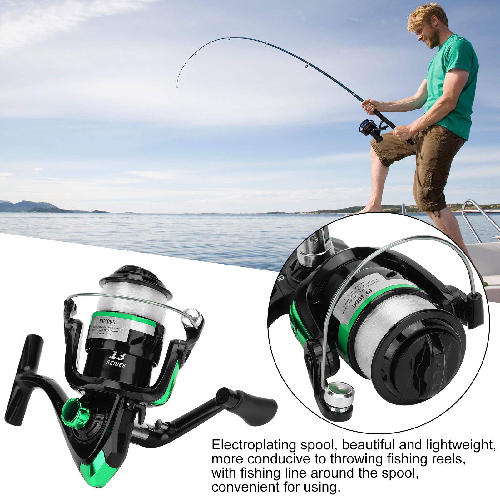 Canne da pesca portatili con mulinello da pesca con accessorio per la pesca con mulinello da pesca (nero e verde) - 4