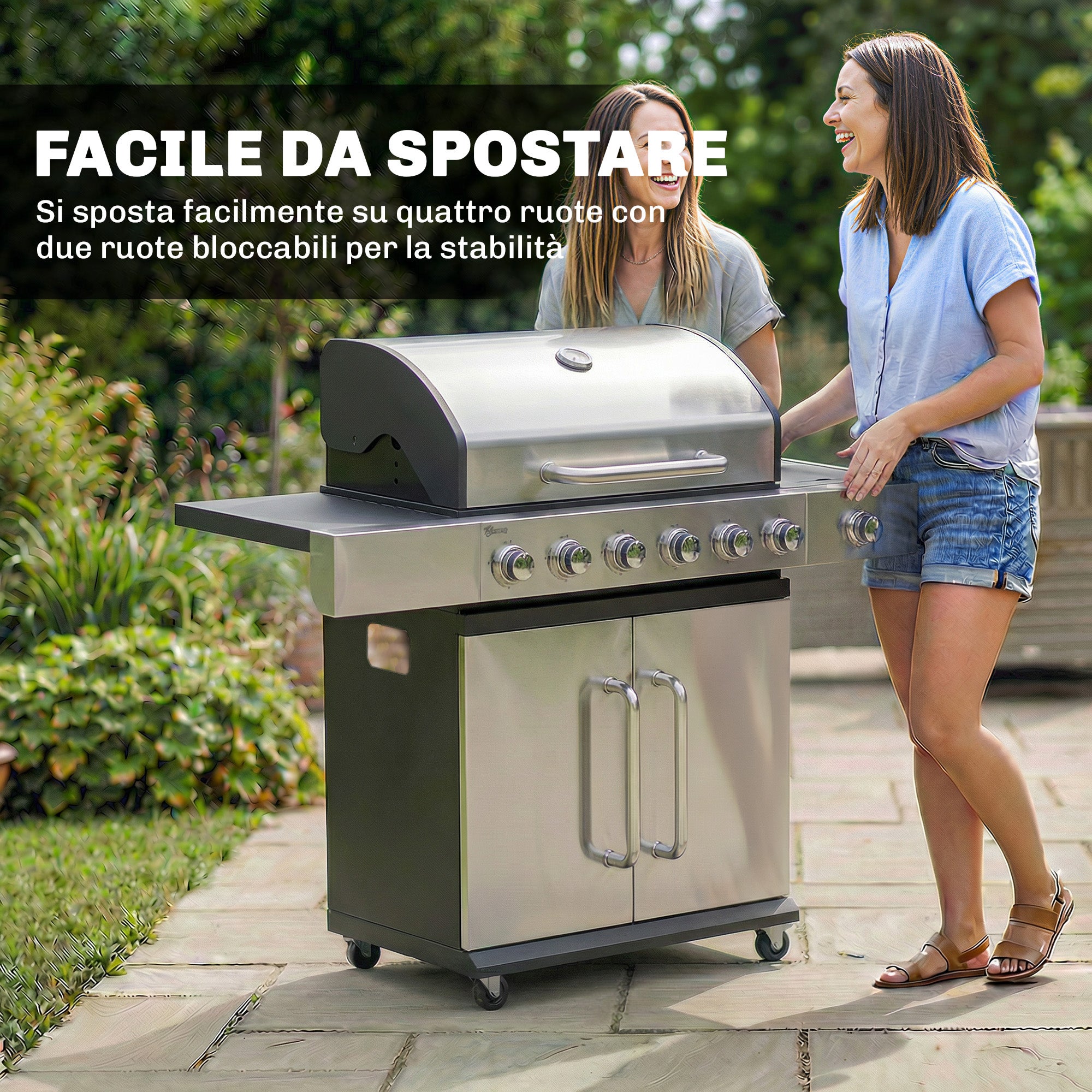 Outsunny Barbecue a Gas Propano a 6 Fuochi con Bruciatore Laterale, 63.000 BTU, Griglia in Acciaio Inox, Argento e Nero - 8