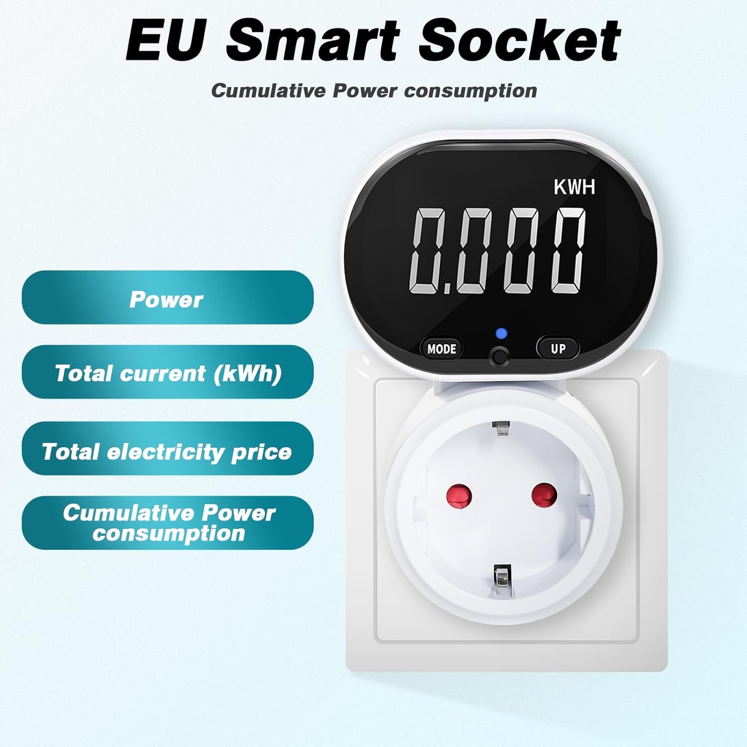 Monitor de Consumo de Energia AC230V 16A - Medidor de Energia LCD, Wattímetro com Ficha UE, Monitorização de Energia Residencial - 3